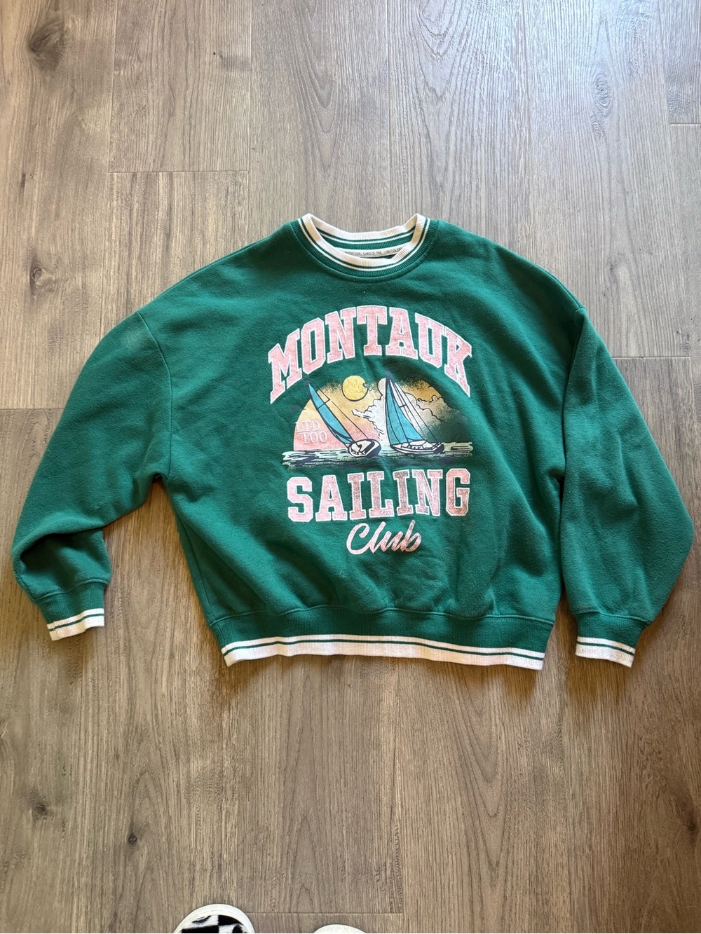Limited Too Green Sweatshirt with Pink & Yellow Sailing Graphic